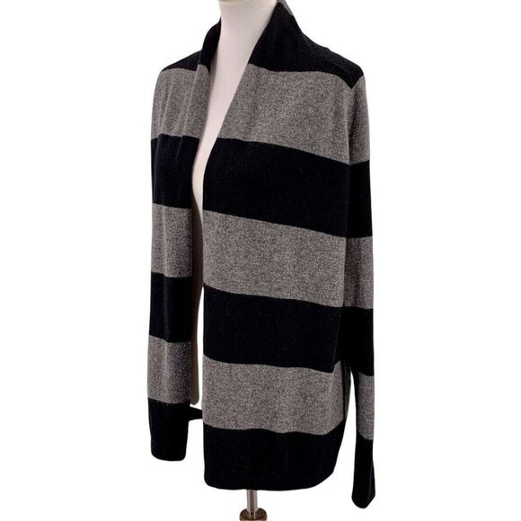 VINCE Black Gray Striped 100% Cashmere Cardigan - Picture 2 of 6